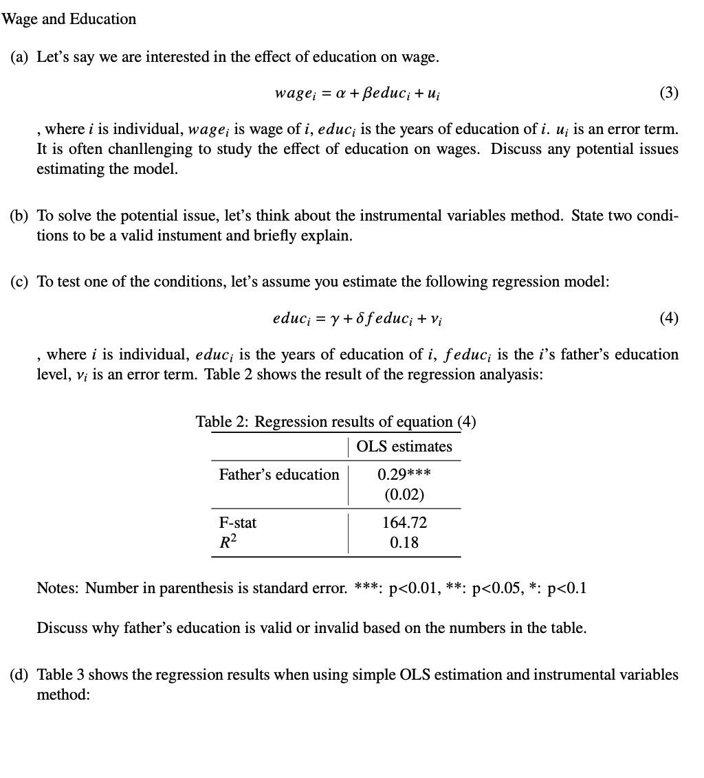 Solved (a) Let's say we are interested in the effect of | Chegg.com