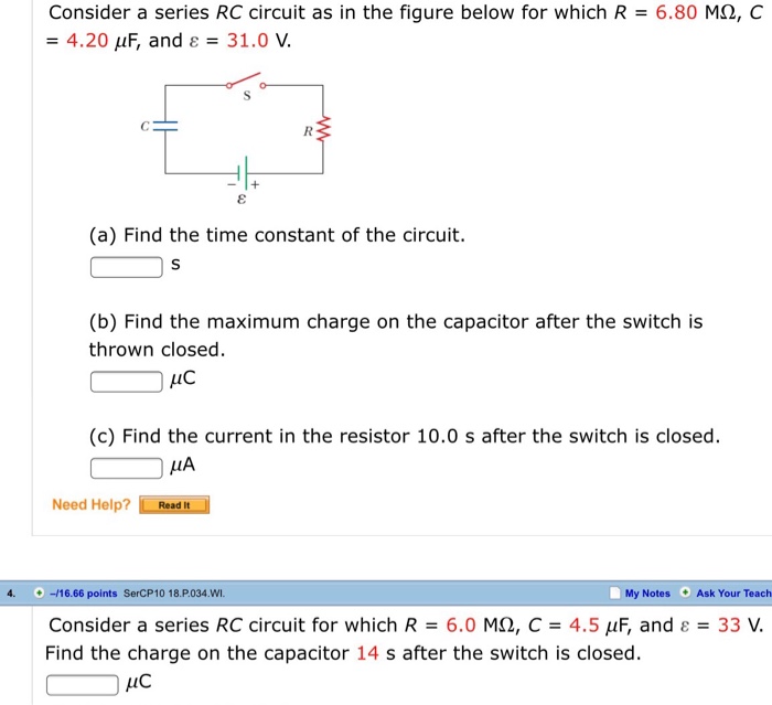 Solved Consider a series RC circuit as in the figure below | Chegg.com
