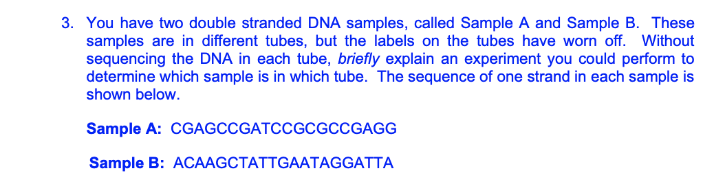 Solved 3. You have two double stranded DNA samples, called | Chegg.com