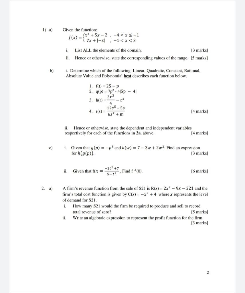 Solved f(x)={x2+5x−2,7x+∣−x∣−4 | Chegg.com