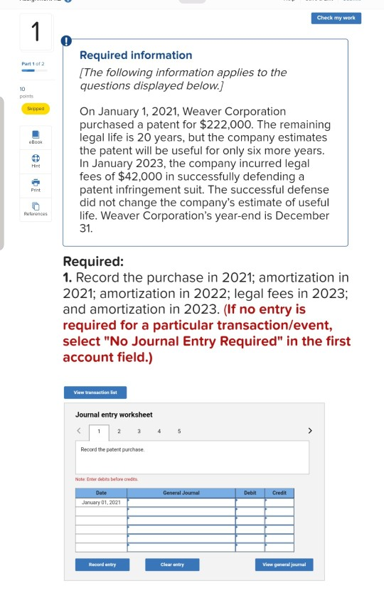 Solved Check my work Required information [The following | Chegg.com