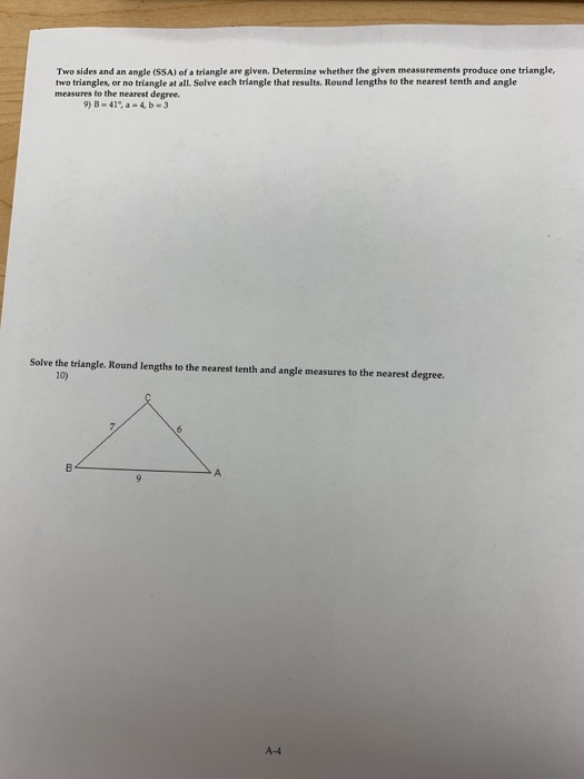 Solved Two sides and an angle (SSA) of a triangle are given. | Chegg.com