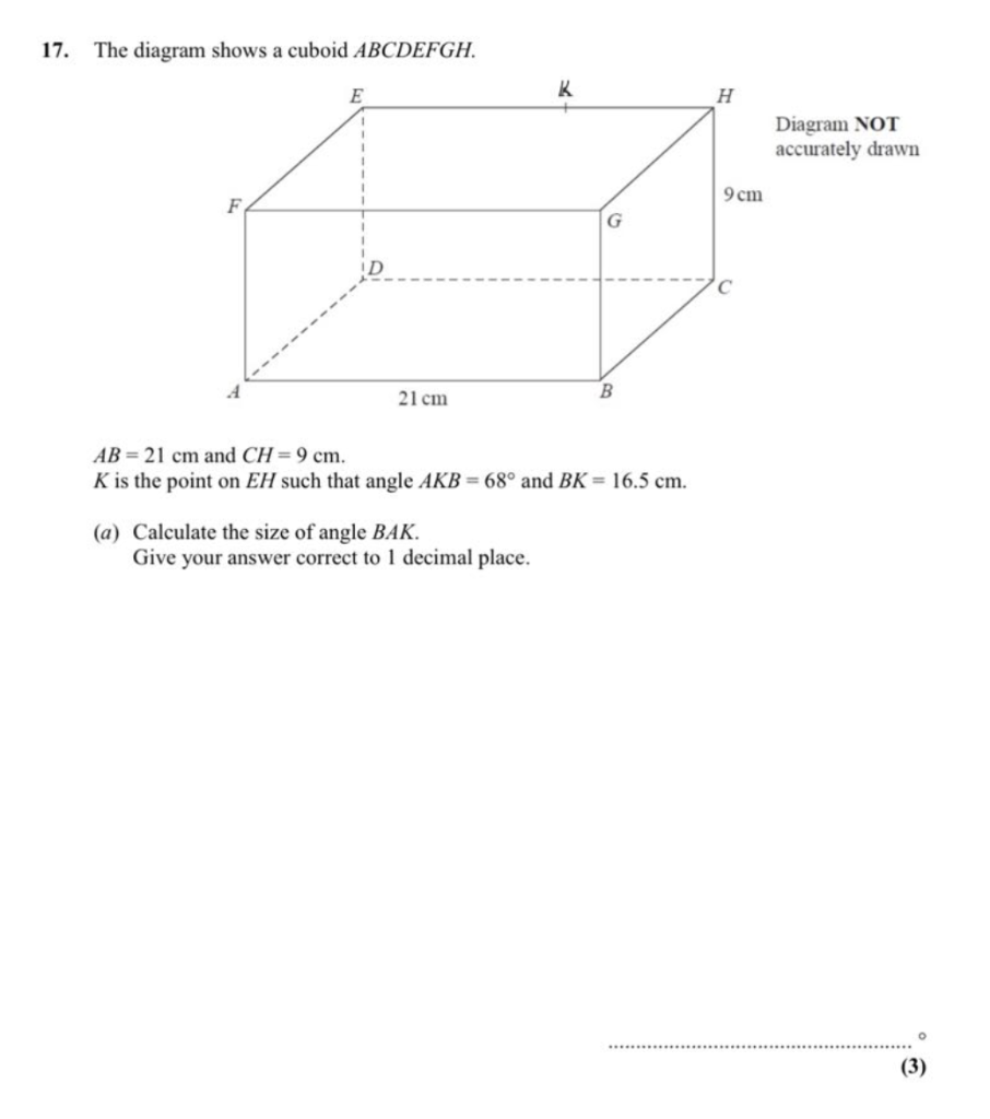 Solved 17 The Diagram Shows A Cuboid Abcdefgh E к H 5352