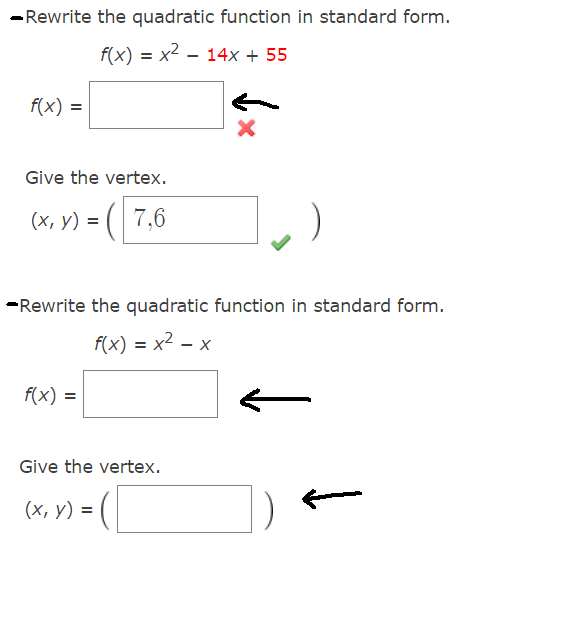 Solved Rewrite The Quadratic Function In Standard Form