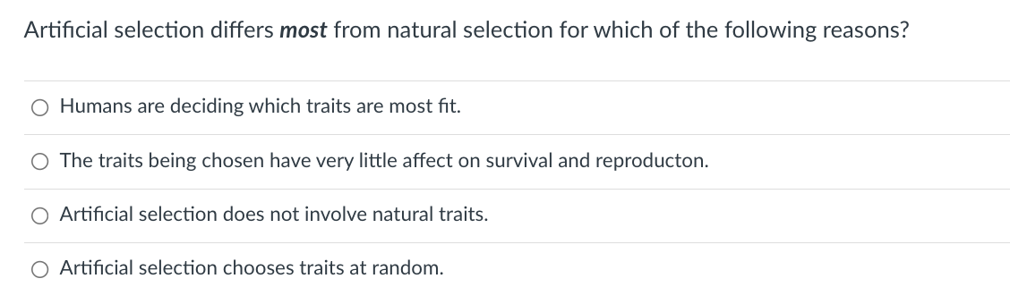 Solved Artificial Selection Differs Most From Natural | Chegg.com