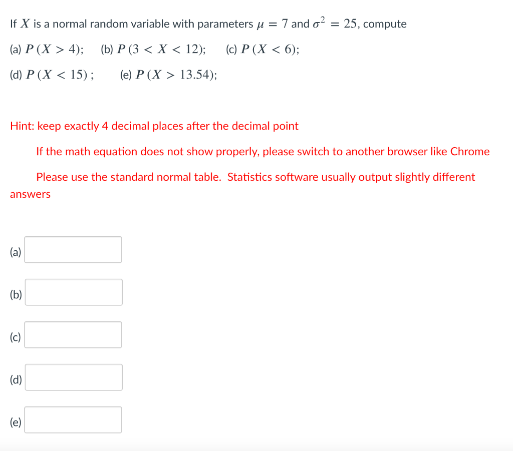 Solved If X is a normal random variable with parameters u = | Chegg.com