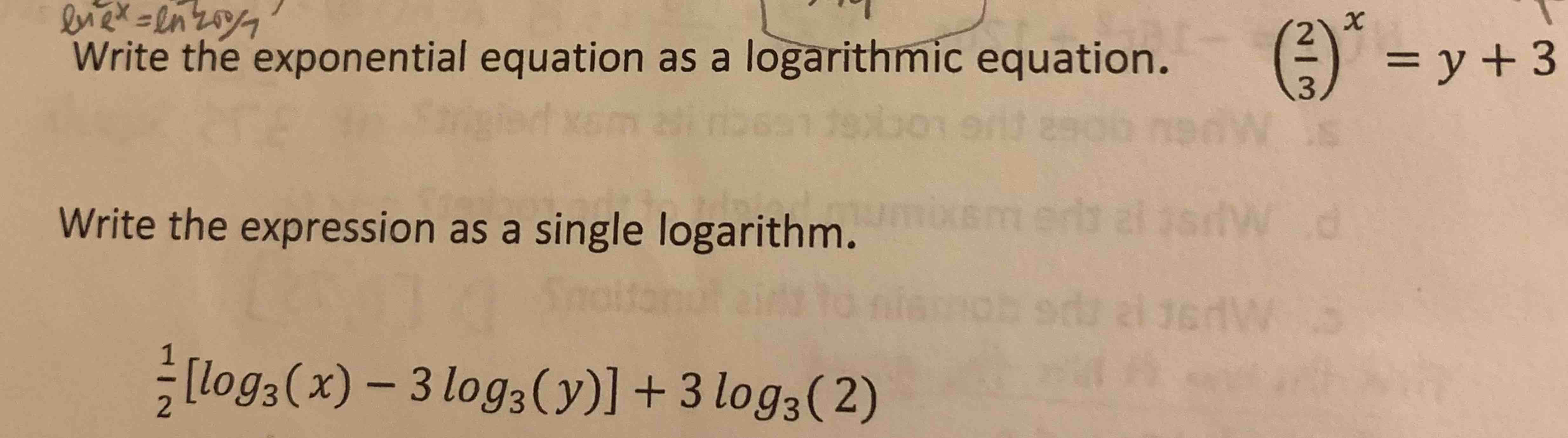 Solved 1. ﻿Write the exponential equation as a logarithmic | Chegg.com