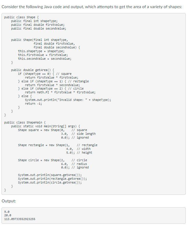 Solved Consider the following Java code and output, which | Chegg.com