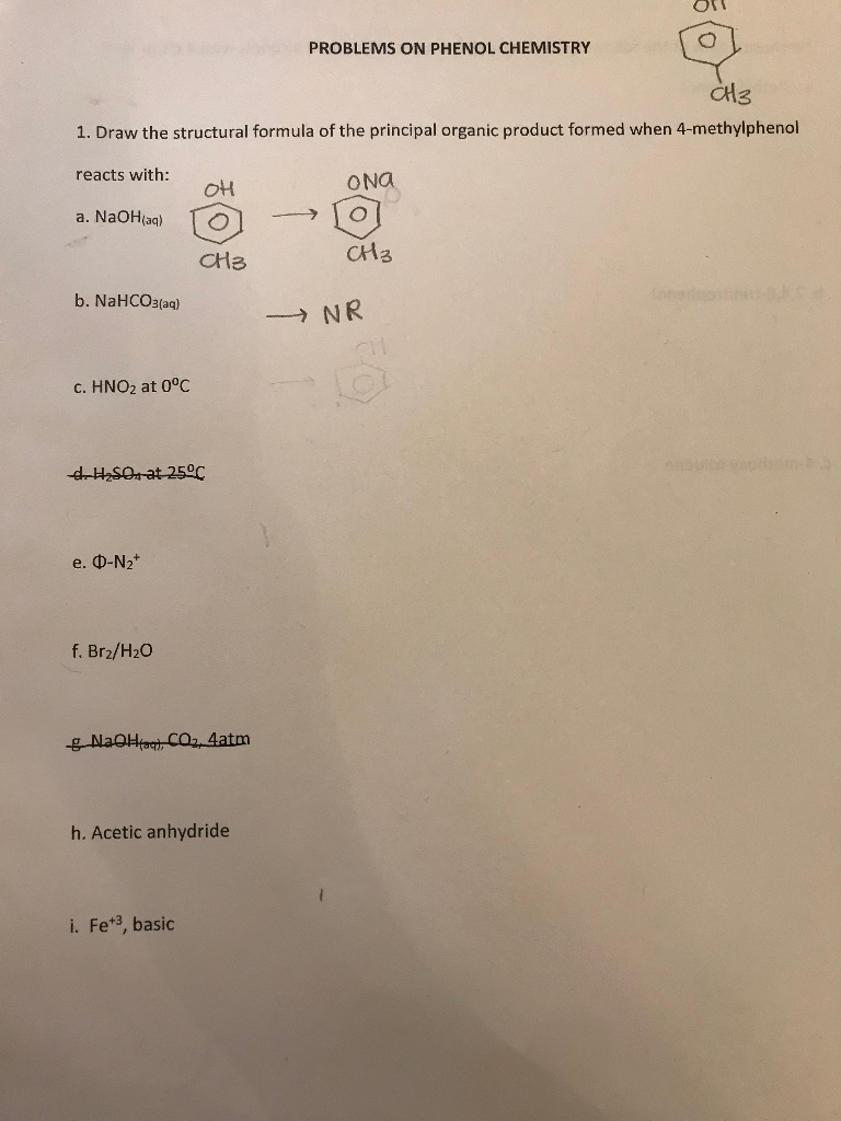 Solved OT PROBLEMS ON PHENOL CHEMISTRY CH3 1. Draw the | Chegg.com