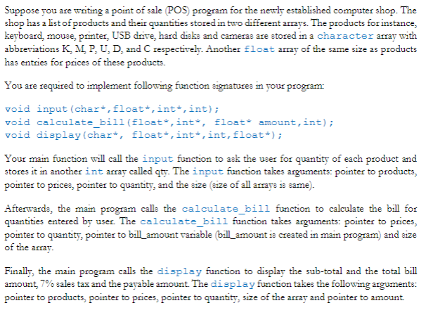 Solved Suppose you are writing a point of sale (POS) program | Chegg.com
