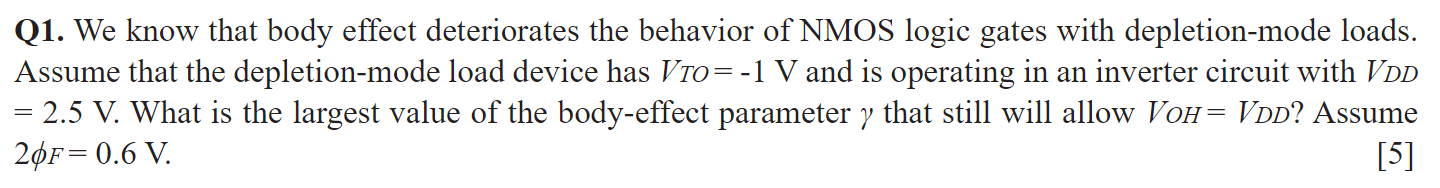 Solved Q1. We know that body effect deteriorates the | Chegg.com