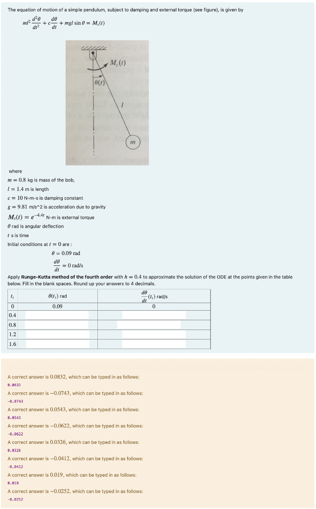 Solved The equation of motion of a simple pendulum, subject | Chegg.com