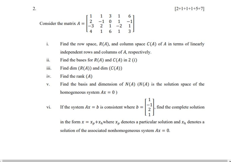 Solved 2. 2 1 1 1 5 7 Consider the matrix A 1 2 3 4 1 3