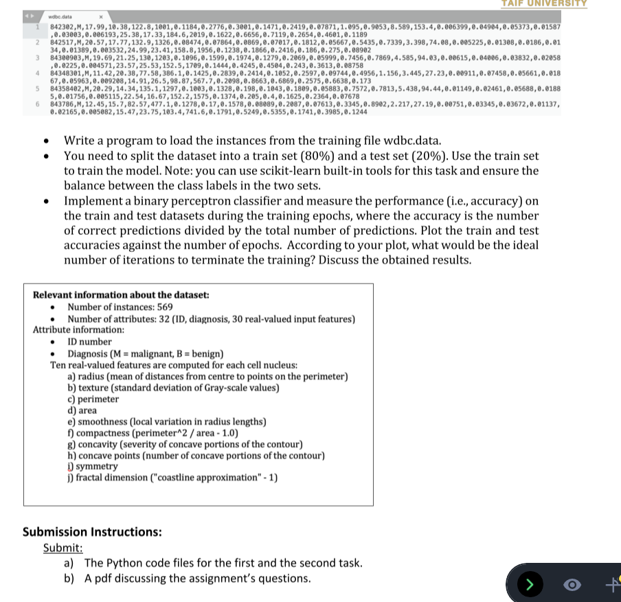 Solved Task 2: Perceptron for binary classification. | Chegg.com