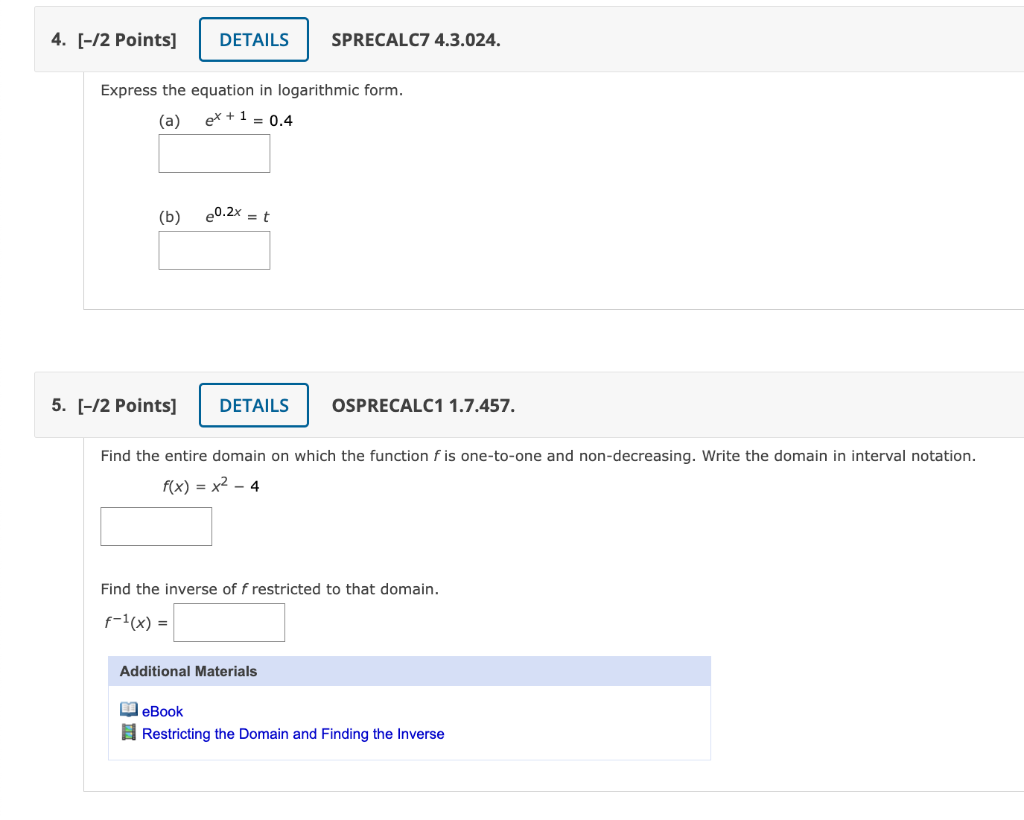Solved Express the equation in logarithmic form. (a) | Chegg.com