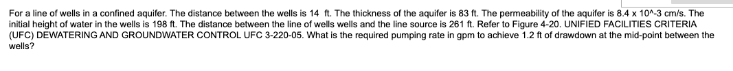 Solved For a line of wells in a confined aquifer. The | Chegg.com