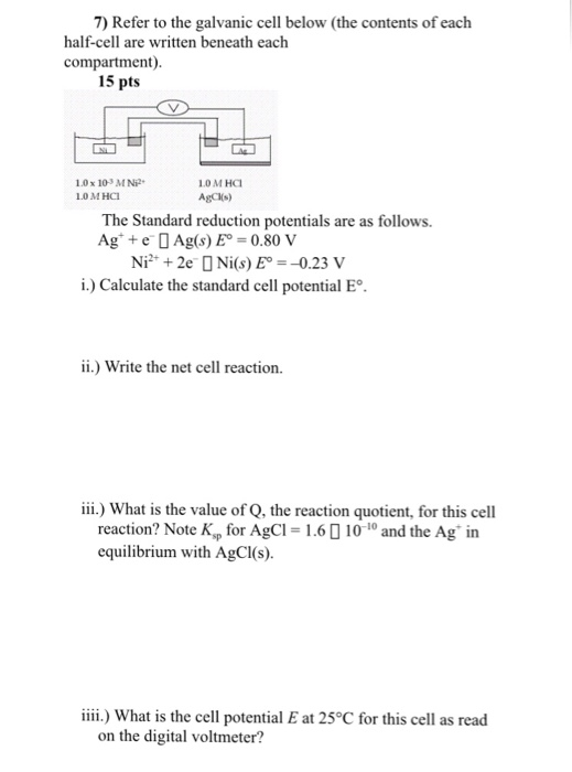 Solved 7) Refer to the galvanic cell below (the contents of | Chegg.com