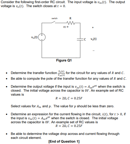 Solved Consider The Following First-order RC Circuit. | Chegg.com