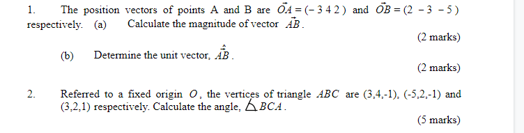 Solved 1. The position vectors of points A and B are OA = | Chegg.com