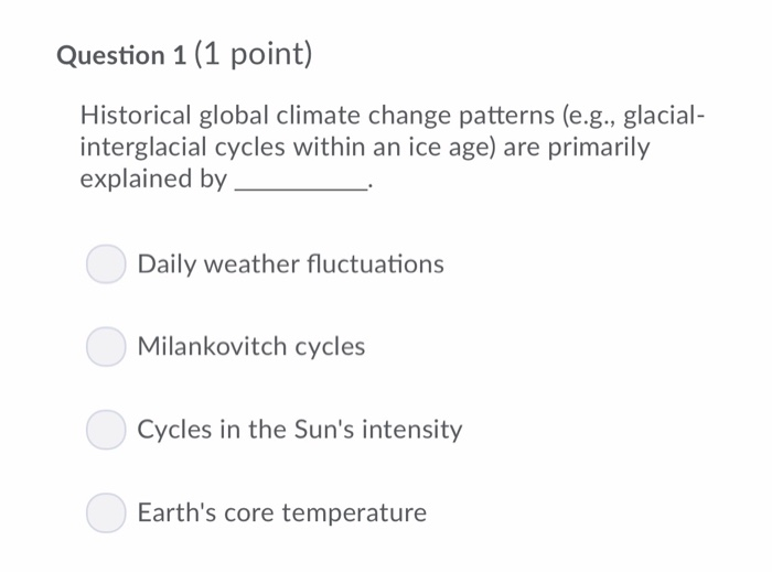 Solved Question 1 (1 point) Historical global climate change | Chegg.com