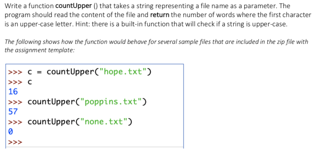 Solved Write a function countUpper () that takes a string | Chegg.com