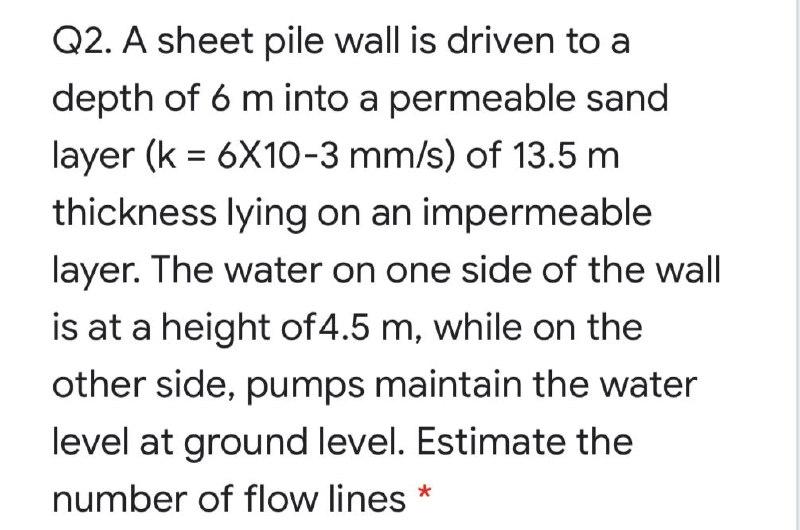 Solved Q2. A sheet pile wall is driven to a depth of 6 m | Chegg.com