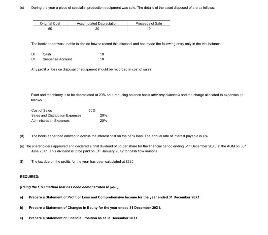 PRACTICE QUESTION - TB to FINANCIAL STATEMENTS using | Chegg.com
