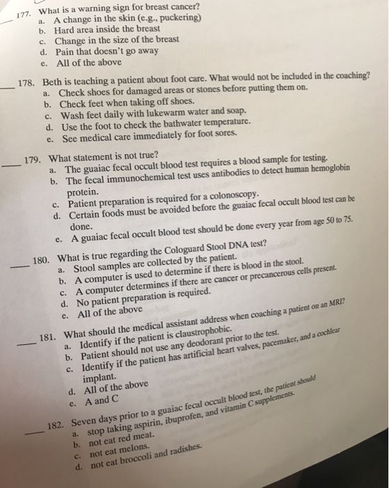 Solved 17 What Is A Warning Sign For Breast Cancer A A Chegg