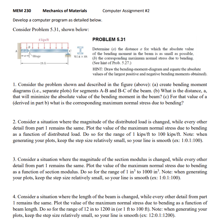 Solved MEM 230 Mechanics of Materials Computer Assignment #2 | Chegg.com