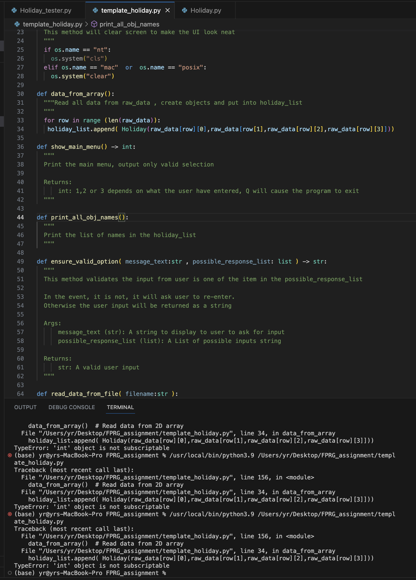 Solved Holiday_tester.py template_holiday.py >⊗ | Chegg.com
