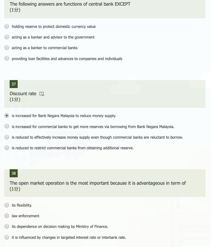 The Following Answers Are Functions Of Central Bank Chegg Com