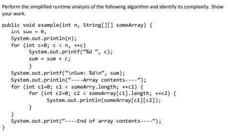 Solved Perform the simplified runtime analysis of the | Chegg.com