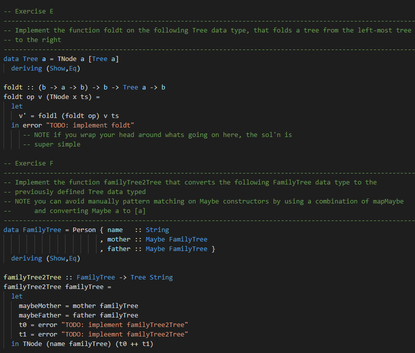 Solved Exercise E Implement the function foldt on the | Chegg.com