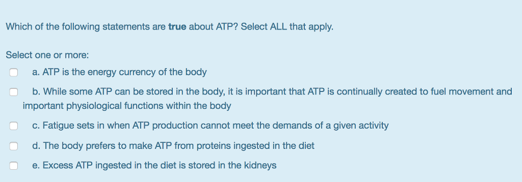 Solved Which of the following statements are true about ATP? | Chegg.com