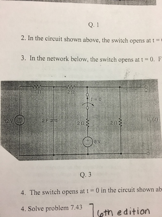 Solved In the network below, the switch opens at t=0. Find | Chegg.com