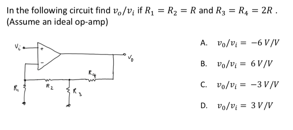 Solved In the following circuit find vo/vi if R1R2R and | Chegg.com
