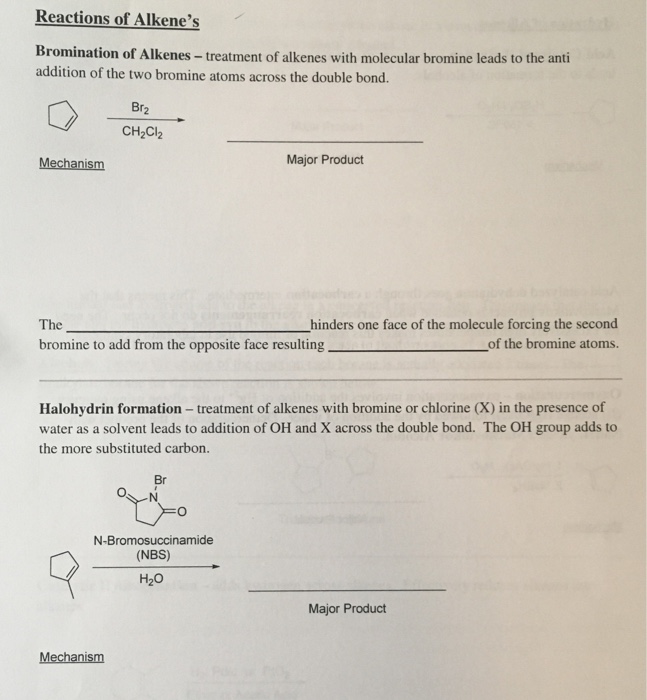Solved Reactions of Alkene's Bromination of