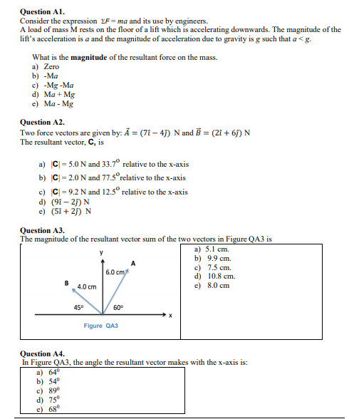 Solved Question Al Consider the expression A load of mass M | Chegg.com