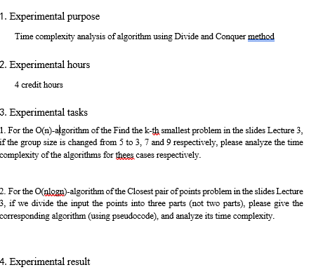 Solved Design and analysis of algorithms experimental report | Chegg.com