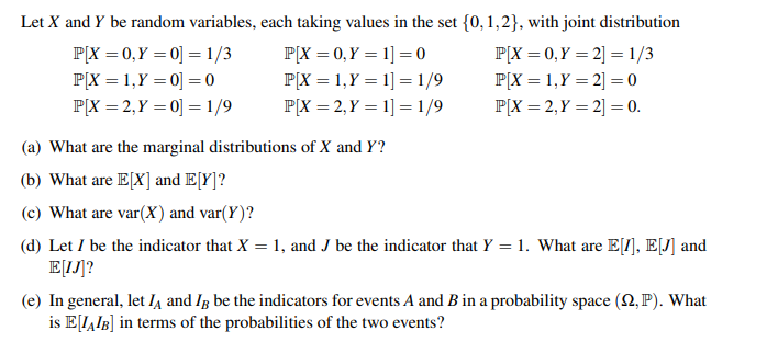 Solved Let X And Y Be Random Variables Each Taking Value