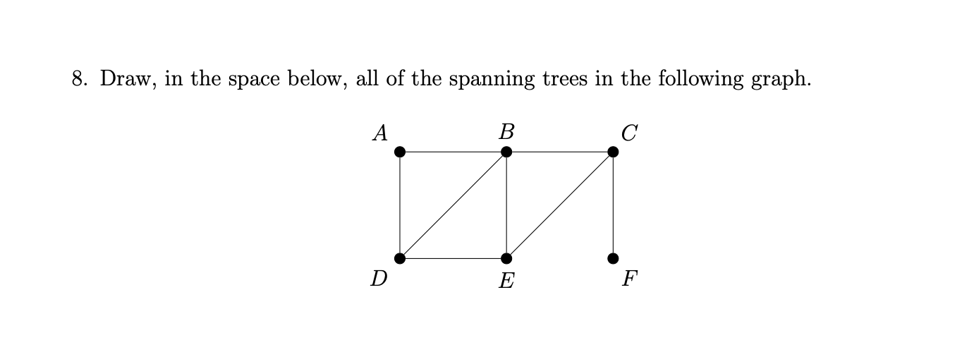 Solved 8. Draw, in the space below, all of the spanning | Chegg.com