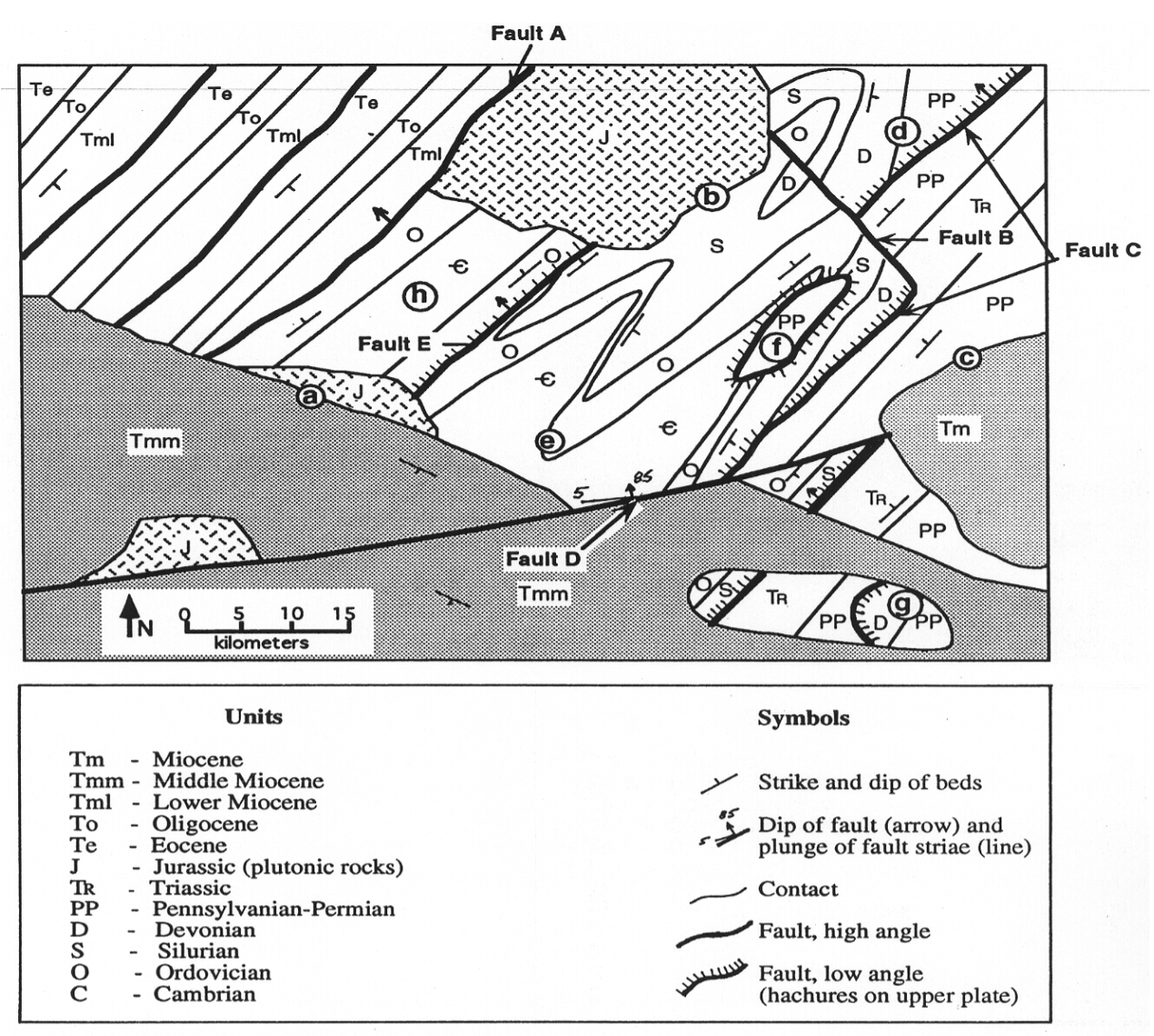 Solved The diagram shows a geologic map.a. For the faults | Chegg.com