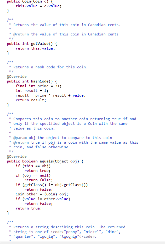 Solved public class Coin implements Comparable { /** * A | Chegg.com