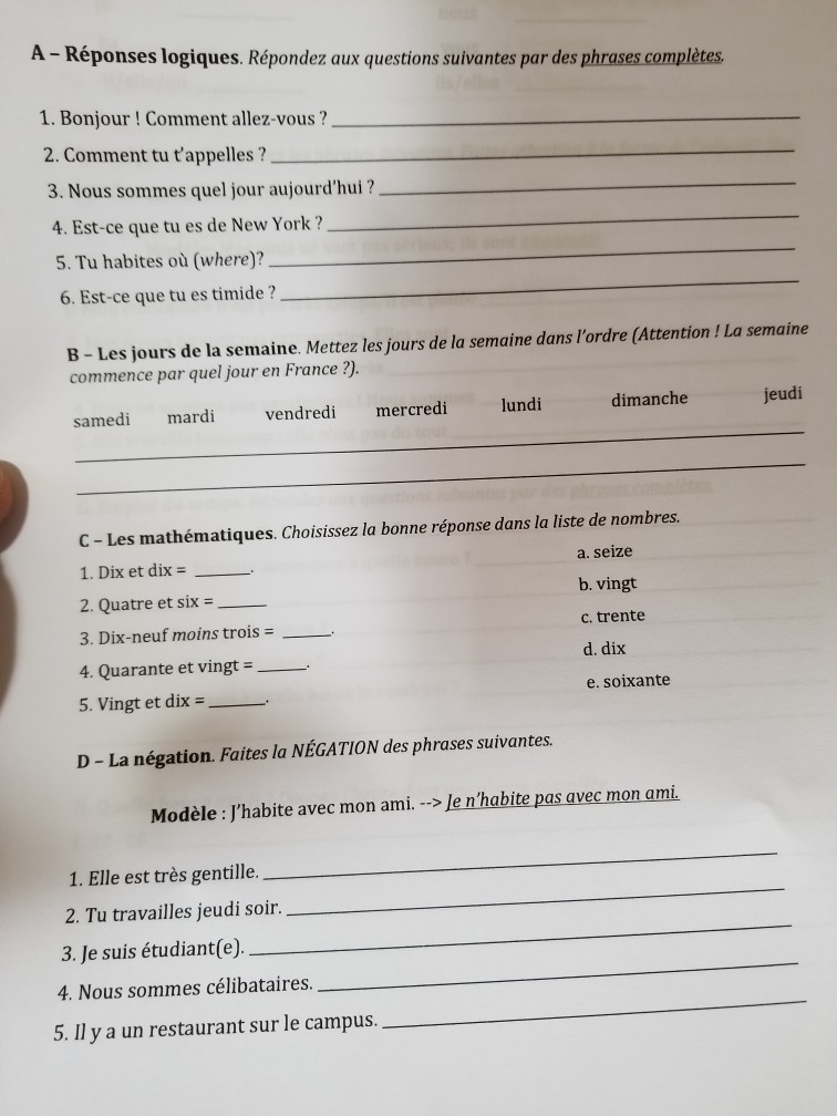 A - Réponses Logiques. Répondez Aux Questions | Chegg.com