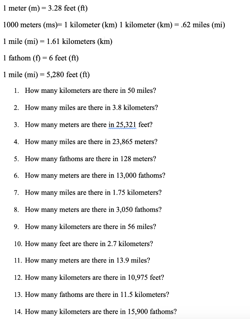 Solved 1 meter m 3.28 feet ft 1000 meters ms 1 Chegg