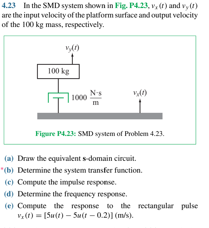 Solved 4.23 In the SMD system shown in Fig. P4.23, vx(t) and | Chegg.com