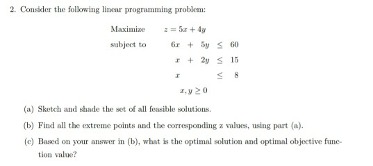 Solved 2. Consider the following linear programming problem: | Chegg.com