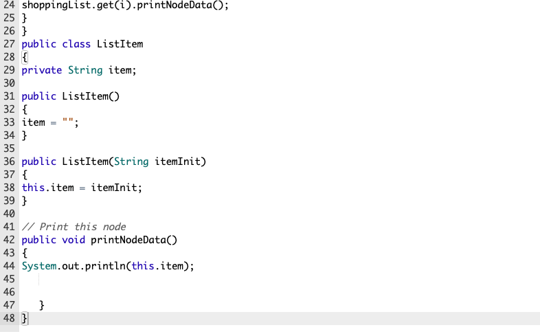 Solved Given a ListItem class, complete main() using the | Chegg.com