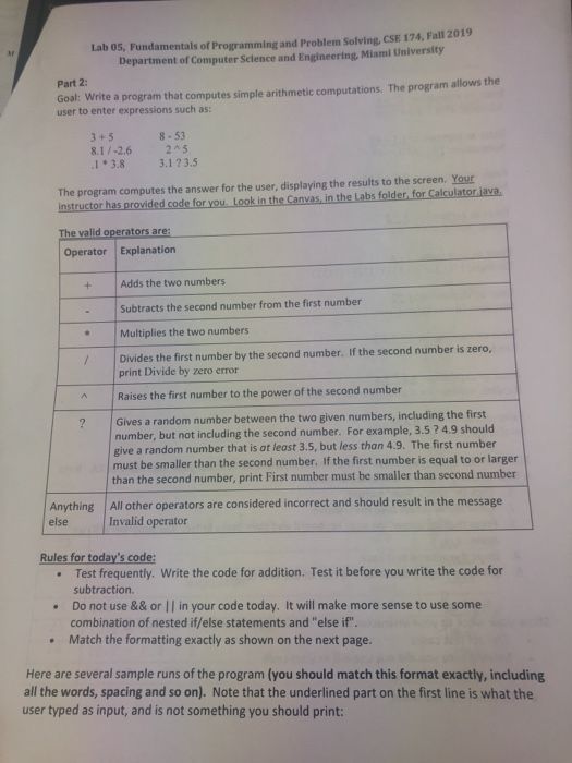 Solved: Lab 05, Fundamentals Of Programming And Problem So ...