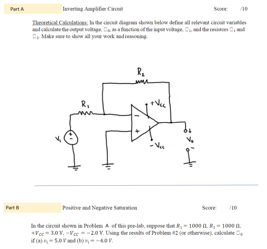 Solved Part A Inverting Amplifier Circuit Score: /10 | Chegg.com